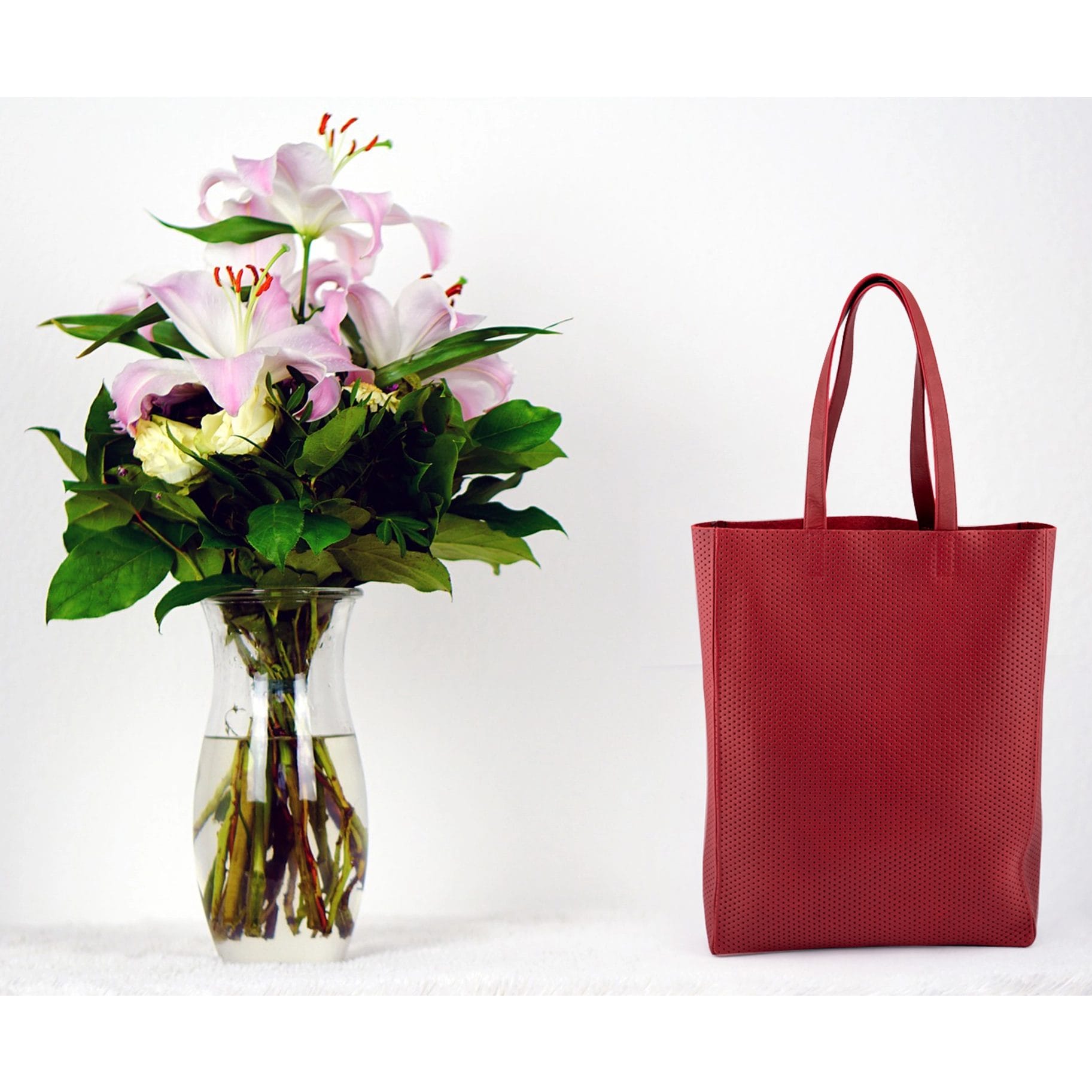 Red Full-grain leather tote bag