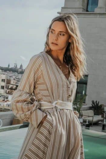 Striped beige dress fitted to your shape