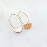 Billie-Circle-1 Golden wooden and mother-of-pearl hoop earrings