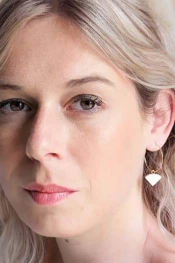 Golden wooden and mother-of-pearl hoop earrings