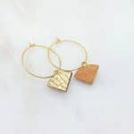 Billie-Triangle-Dore-1 Golden Leather with wood hoop earrings