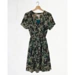 Estelle-1 Green flower dress with short sleeves