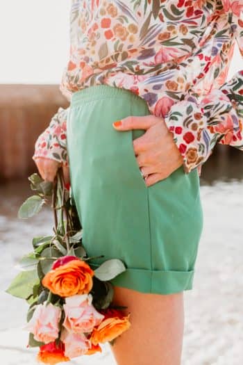 Green shorts with cuffs