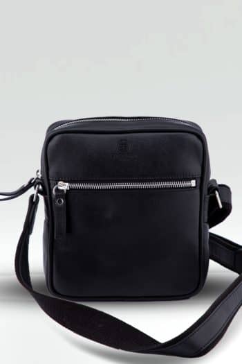 Black leather bag for active and sporty men