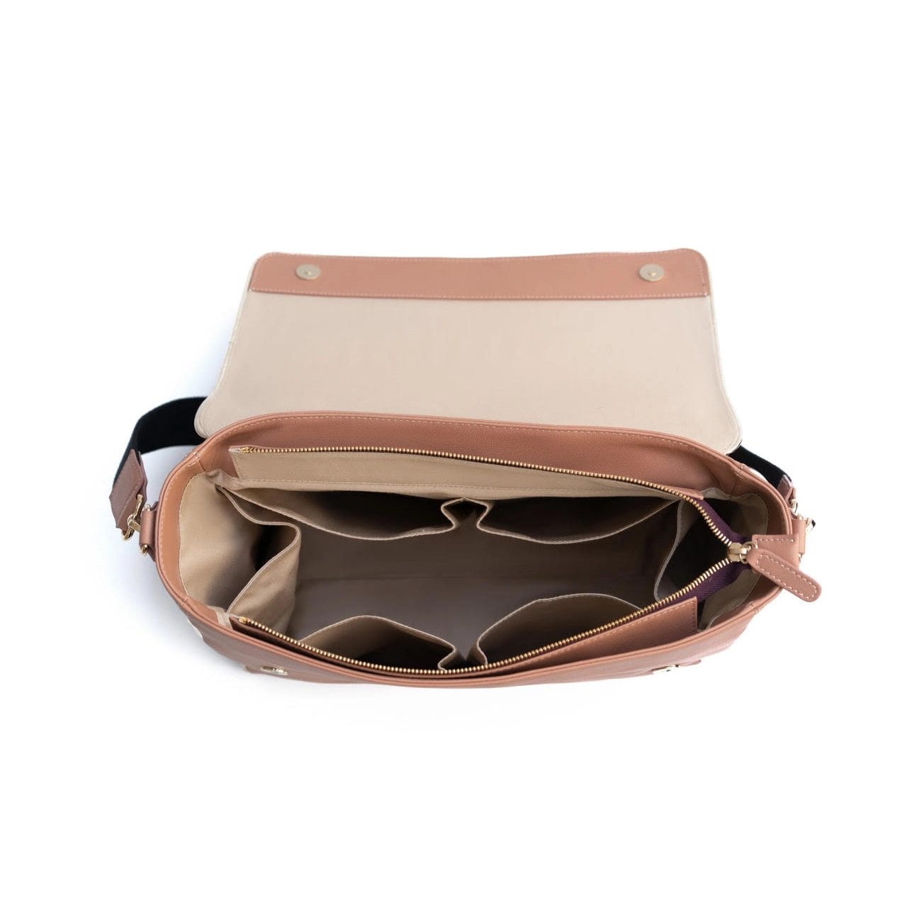 Green and beige leather computer and diaper bag