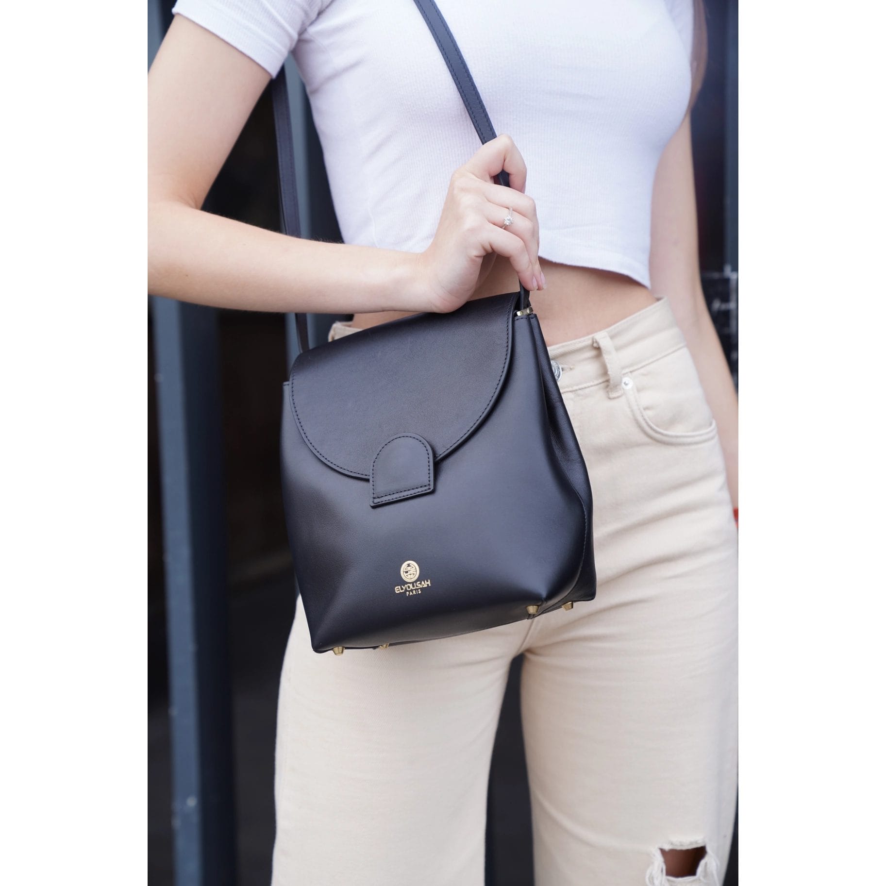 Black Full-grain leather convertible bag