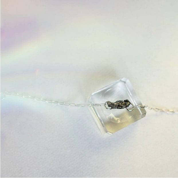 Silver rectangular link bracelet with meteorite stone