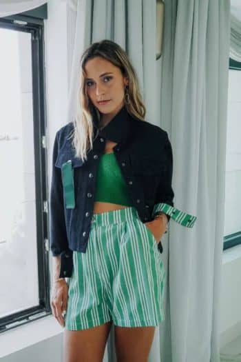 Green shorts with stripes