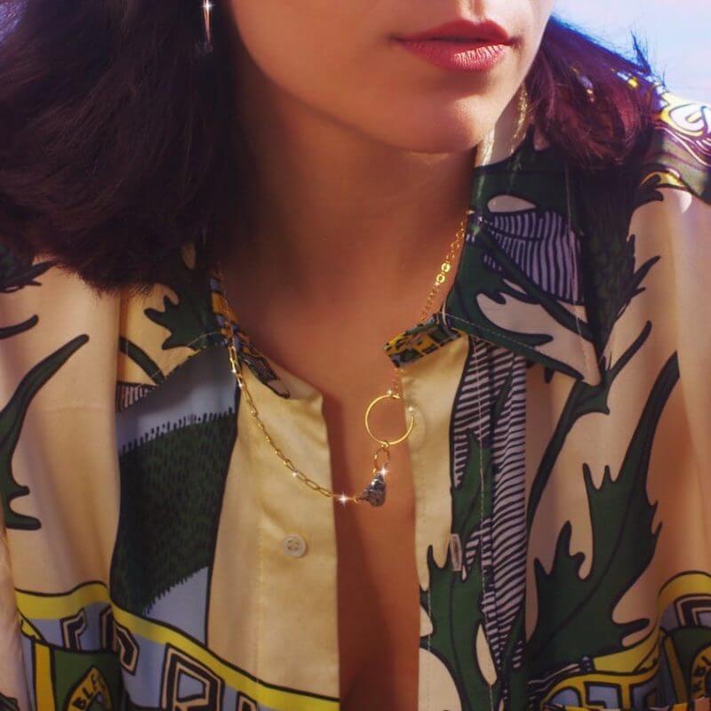 Gold-plated chain and rings with meteorite stone